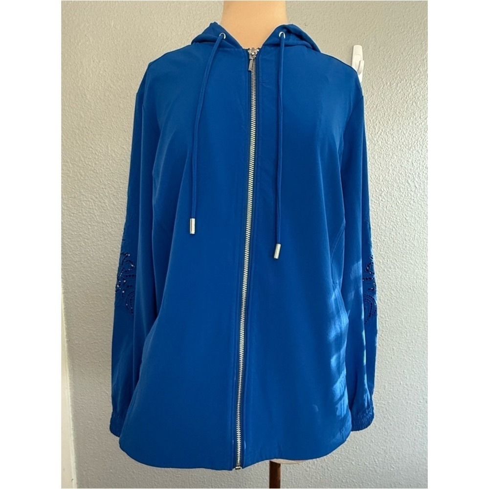 NWT Chico's Zenergy Newman Embroidered Cut Work Hooded Zip Up Jacket Size 12
